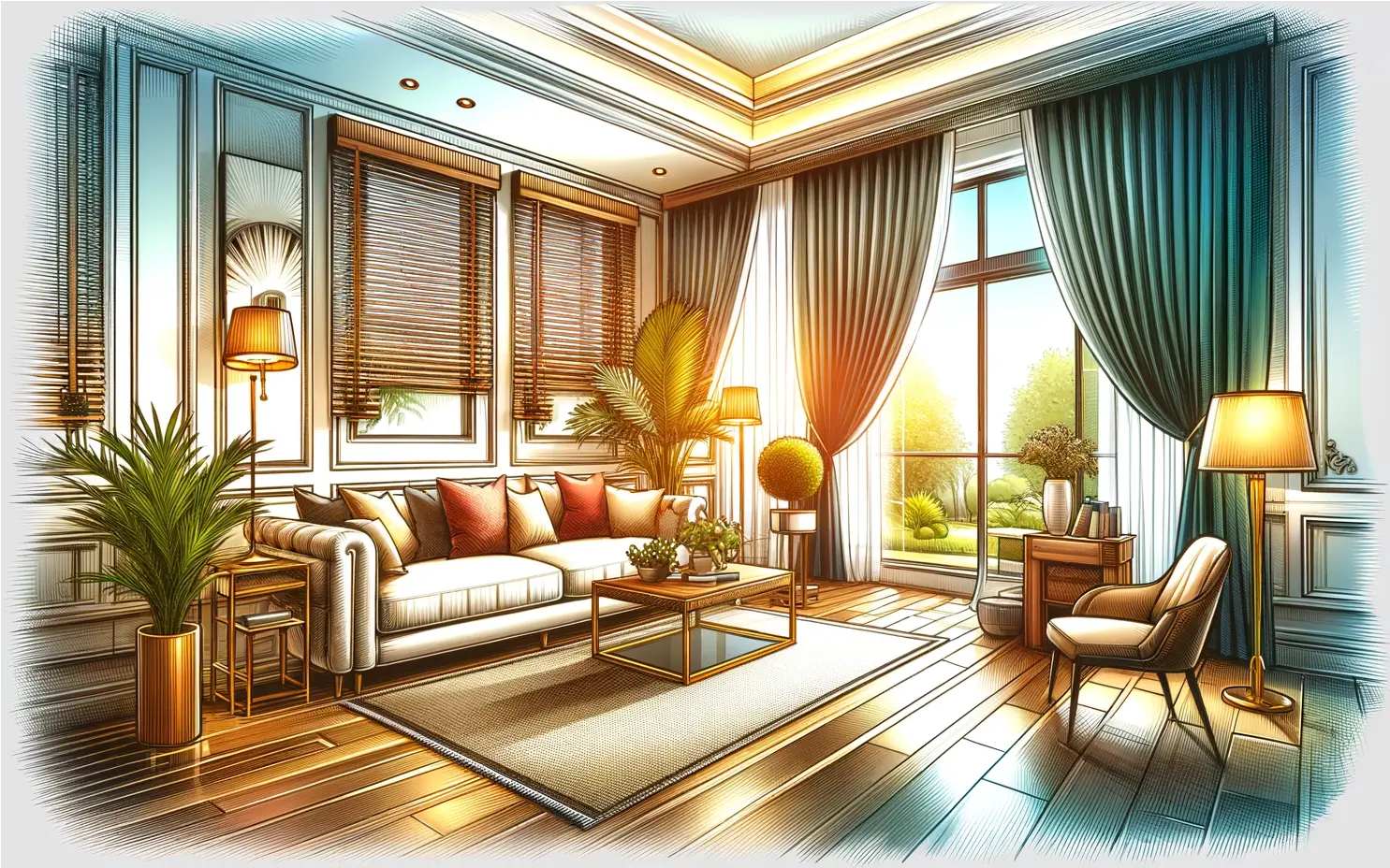 room with curtains and blinds