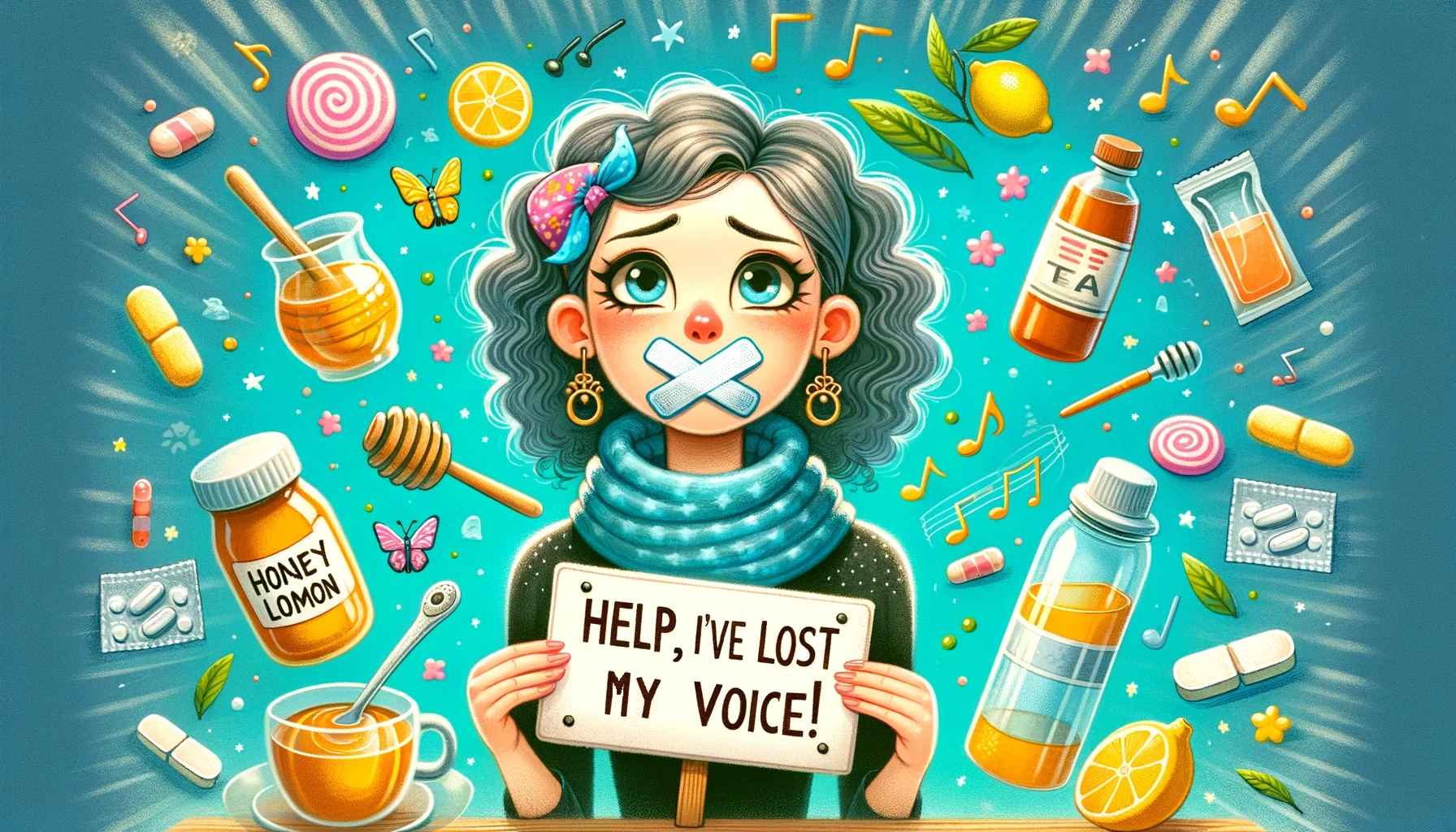 girl with a sign: help, I've lost my voice